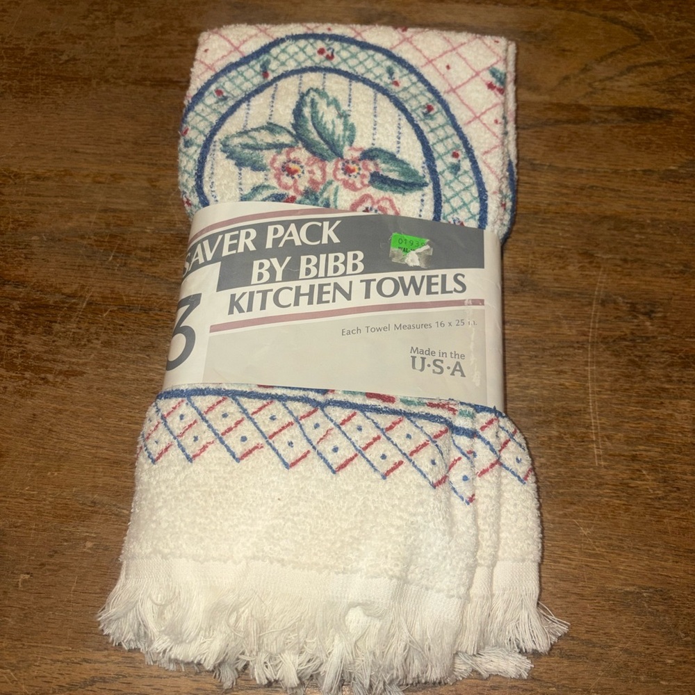 Vintage 80s Saver 3-Pack by Bibb Flower Pantry Cotton Kitchen Towels Dead Stock